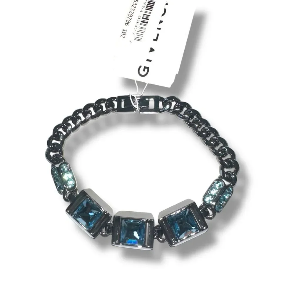 Givenchy Bracelet Blue Stones & Silver Pewter Tone Metal COMES IN DISPLAY CASE